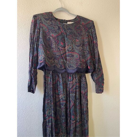 Vintage Kathie Lee paisley print long sleeve‎ midi dress size 12 - Picture 4 of 6